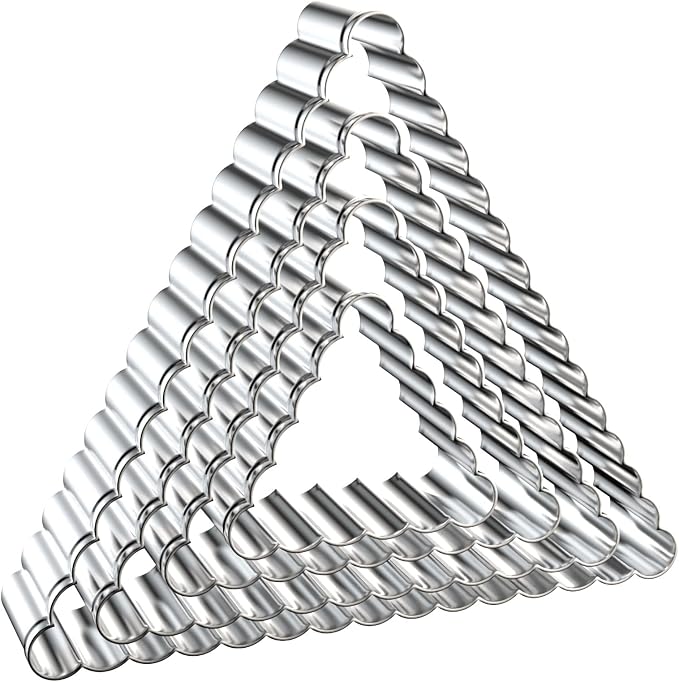 Triangle Cookie Cutter Set with Fluted Edge Large - 5 Inch, 4 Inch, 3 Inch, 2 Inch - Scalloped Wavy Edge Geometric Cookie Cutters Shapes Biscuit Fondant Clay Molds - Stainless Steel