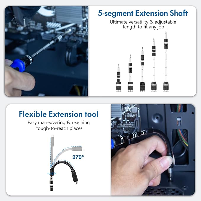 XOOL 62-in-1 Precision Screwdriver Kit, 58 Magnetic Bits, Flexible Shaft & Extension Rod, Electronics Repair Tool for Phone, Laptop, PC, Tablet, Game Console