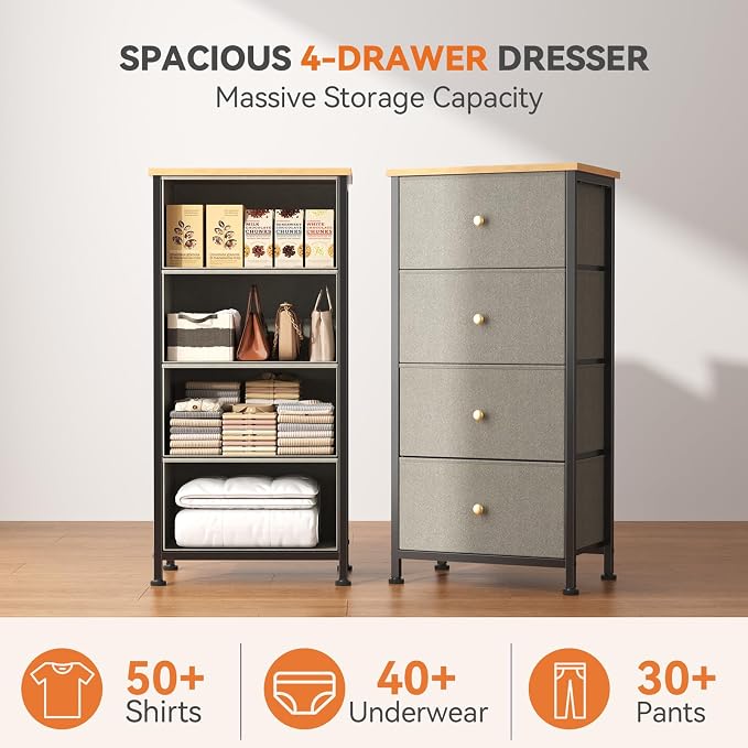 Sweetcrispy Dresser for Bedroom, 4 Drawer Storage Cabinet, Tall Nightstand | Small Fabric Dresser for Closet, Chest of Drawers, Closet Organizer, Home Furniture, Sturdy Frame, Ink Green