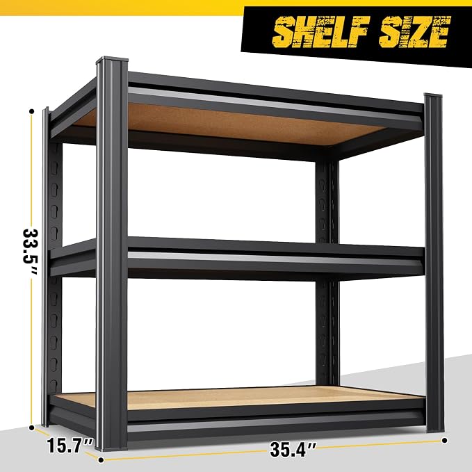 5-Pack 3-Tier Heavy Duty Garage Shelving Set for Home Storage & Organization, Adjustable Metal Utility Rack for Garage, Pantry, Kitchen, Closet & Household Essentials, 33.5"H x 35.4"W x 15.7"D