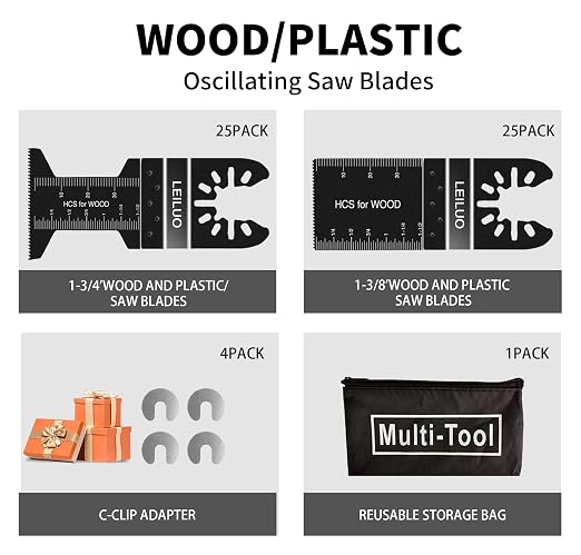 50Pcs Multitool Blade Kits for Wood Nails Drywall Cutting Oscillating Saw Blades Universal Oscillating Tool Blades with Storage Bag Compatible with DeWalt Makita Dremel and More