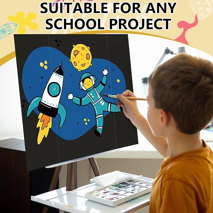 HAUTOCO 4 Pcs Medium Trifold Poster Board 26'' x 15.74'' Project Boards | Corrugated Tri Fold Presentation Boards for Science Fair, School Projects, Event Displays & Business Presentations, Black