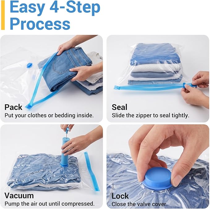 Fygrip Vacuum Storage Bags with Hand Pump, Plastic Packaging Bags, 80% Space Saver Vacuum Seal Bags for Clothing, Travel Lugggage, Blankets, Comforters, 10 Large
