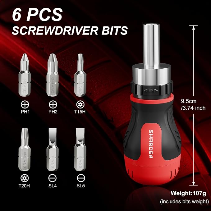 8 in 1 Stubby Ratcheting Screwdriver Multi Short Screw Driver Set | 6 CRV Bits Phillips, Slotted, Torx, Portable All-in-One Repair Tool Kit for Home DIY Tables, Doors, Chairs, Portable Tools