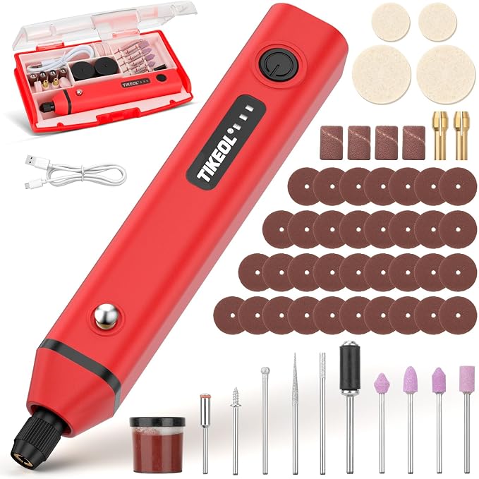 Mini Cordless Rotary Tool, Multi-Purpose Power Rotary Tool Kit (Red) | 67 Accessories, Variable Speed， USB-C Charger, for Engraving, Sanding, Polishing, Grinding, DIY Crafts