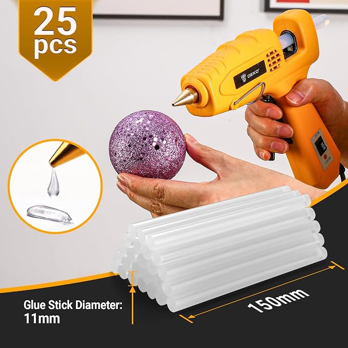 Hot Glue Gun Full Size: DEKOPRO 60/100Watt Dual Temp Hot Glue Gun Kit with 25 Glue Sticks, Organize Storage Case, Heavy Duty Heat Glue Gun Tool Set for Home Repair, Art & Crafts, DIY, Yellow