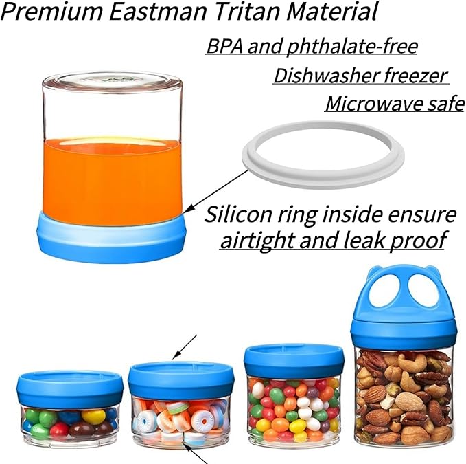 SELEWARE Stackable Snack Containers for Kids Toddlers, Blue Green & Orange | Portable Food Storage Containers for Snacks Formula Powder Drinks and Travel, Twist Lock System Airtight Leak-proof BPA Free