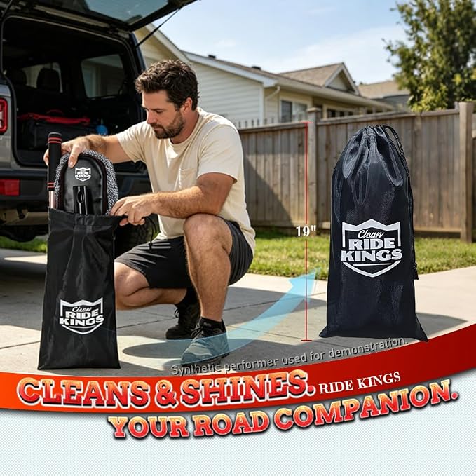 Extendable Exterior Car Duster - Washable Microfiber | Lightweight sweeper for fast dirt removal. Reusable & easy to clean. Storage bag included. Fits auto, RV, truck, motorcycle.