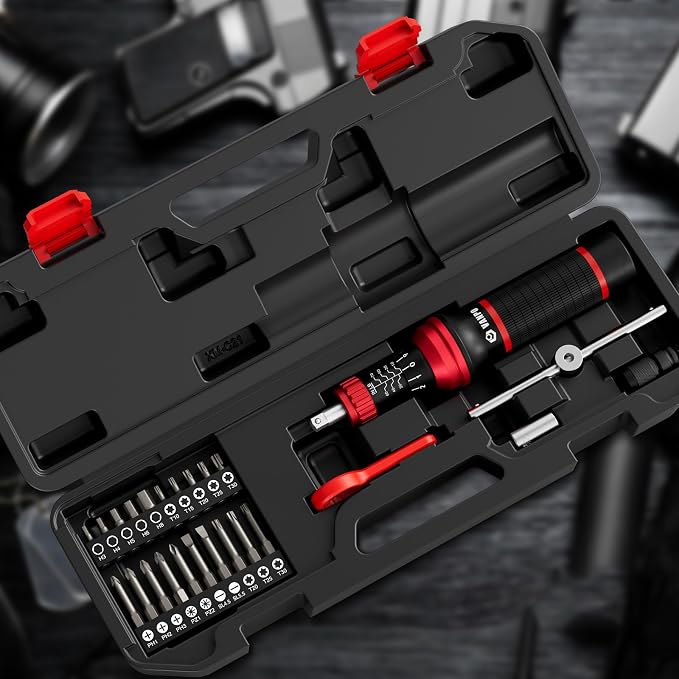 VANPO Torque Screwdriver, 10-70 In-lb, 24 Piece, Click Style for Gunsmith | 1 in-lb Increment, Grip ergonomics, 1/4 Inch Torque Wrench Screwdriver Set with S2 Bits for Electronics,Bike & Mounting