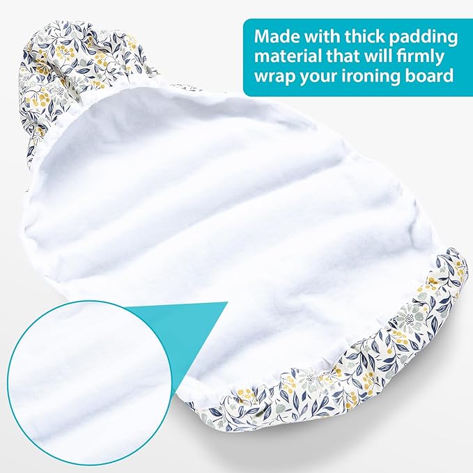 Seiritex Over the Door Ironing Board Cover 13 x 37 inch, Small Ironing Board Cover w Heat Reflective 3 Layers Thick Padding with Hook and Loop Fasteners (Flora)