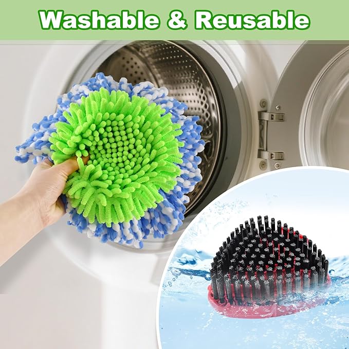Mop Heads Replacements for Ocedar Easywring RinseClean 2 Tank Spin Mop Replace Heads for O Cedar 2 Tank Spin Mopping Sets Including 4 Pack Refills, 1 Pack Scrub Brush and 1 Base for All Floors Clean