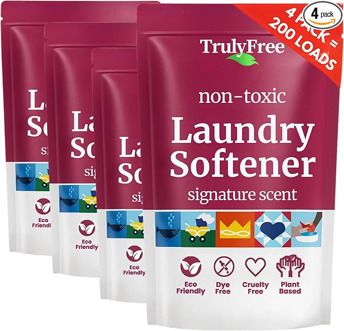 Truly Free Natural Fabric Softener | Non-Toxic for Babies & Kids Sensitive Skin | Plant-Based Laundry Softening Conditioner | Safe, Gentle & Chemical-Free | Signature Scent | 4 Pack Refill
