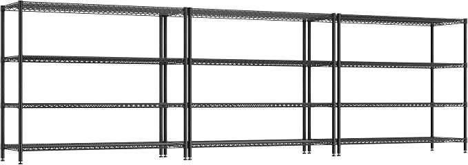 REIBII Storage Shelves, 2560LBS Heavy Duty&Adjustable Height for Garage | 55.5" W Shelf Space Saving, 4 Tier Freestanding, Powder Coated, Anti-Tipping Device, Moisture Resistant, 3-set for Basement