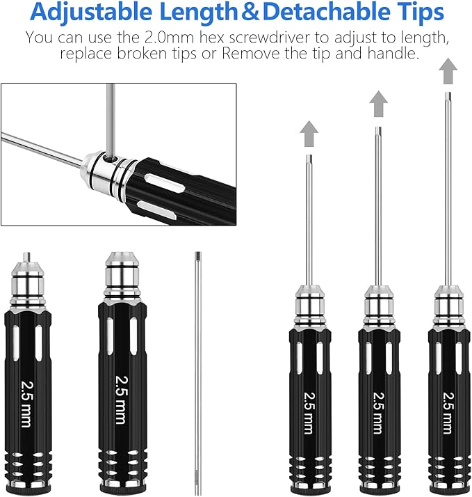 RC Tool Kit,Hex Screwdriver w/3/23",5/64",1/16",0.05",1.5/2.0/2.5/3.0mm | 8 Pcs Hexagon Allen Precision Screwdriver Set Compatible with Traxxas Arrma RC Cars RC Model Car Helicopter