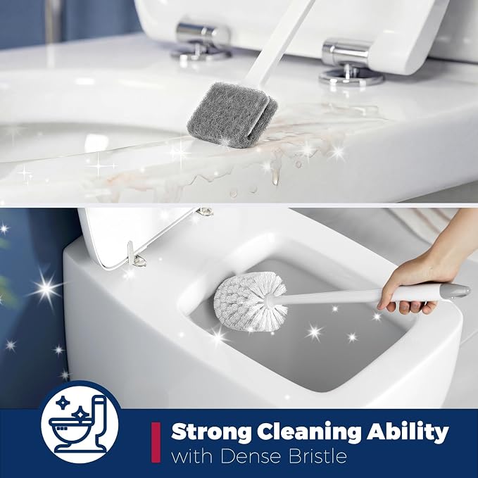 Holaloha Toilet Brush, 3 Pack Toilet Brush and Holder Set, Compact Bathroom Accessories for Toilet Bowl Cleaning and Space Saving, White