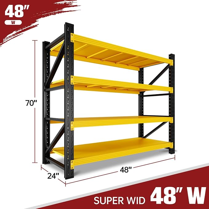 RAVIGIN 3000LBS Storage Shelves, 48" W Garage Shelving Heavy Duty Metal Adjustable Garage Shelves, Shelving Units Industrial Shelving for Warehouse, 48" W x 23.7" D x 70" H,Yellow