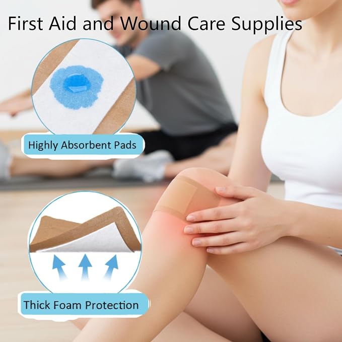 Geiserailie 24 Pcs Extra Large Flexible Adhesive Bandages 5 x 3 Inch Sterile Fabric Bandages with Non-Stick Pad Latex Free Painless Removal for Wound Care and First Aid(Rectangle)