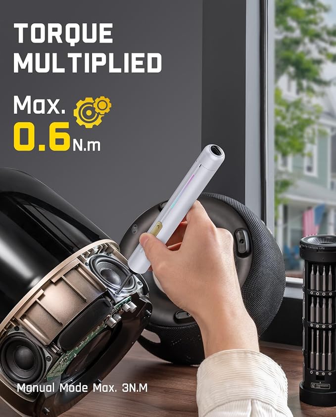 Fanttik E2 Ultra Electric Screwdriver, Precision Screwdriver Set (White) | 50 Magnetic Bits, 5/32''Hex Shank, 0.6N.m, RevoStor Magnetic Storage, Repair Kit for PC, Phone, 3D Printer, RC Cars, Drone