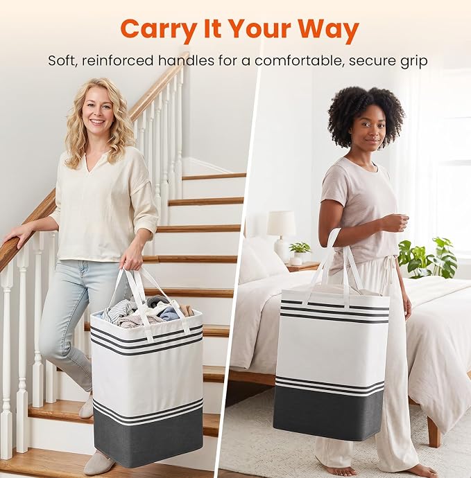 TranquilRelax 3-Pack Laundry Basket, Laundry Hamper, Grey-75L | Freestanding＆Water-Resistant Laundry Hamper, Collapsible Tall Clothes Hamper with Carry Handles for Clothes, Laundry Basket