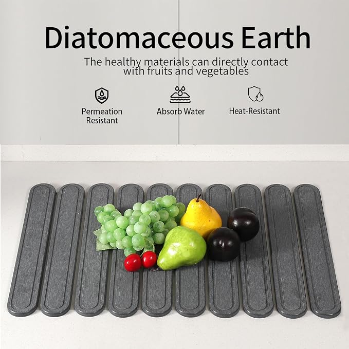 Stone Dish Drying Mat for Kitchen Counter, Quick Dry Stone Mat Kitchen for Dishes Bottles Cups, Large Foldable Diatomaceous Earth Dish Drying Mats Mat