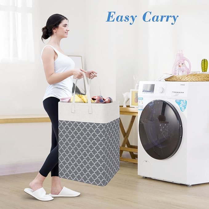 BlissTotes 3-Pack Laundry Basket, Laundry Hamper, Light Grey, 88L | Laundry Clothes Hamper, Hampers for Bedroom, Freestanding Hamper with Handles, Clothes Laundry Basket