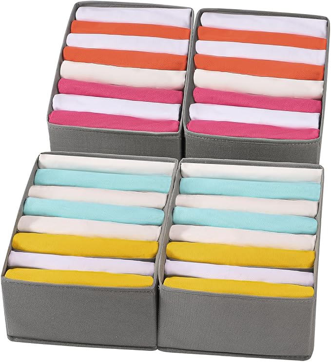 Coorganisers4 Packs T-shirt Drawer Organizers for Clothing,8 Grids Compartment Wardrobe Storage Box, Clothes Organizer for Folded Clothes, T-shirt, Legging-12.59''x9.05''x5.9