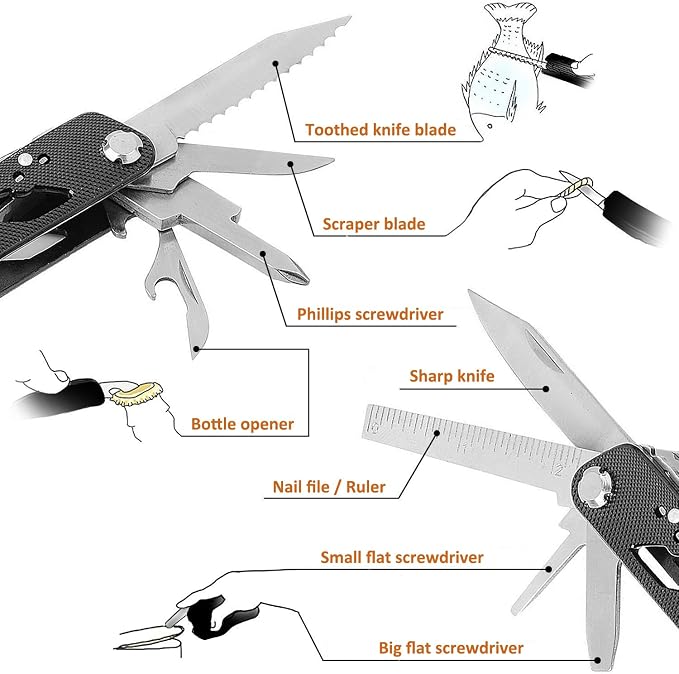 Multitool Pliers Set Stainless Steel Screwdriver Tool with 11 Screwdriver Bits Black