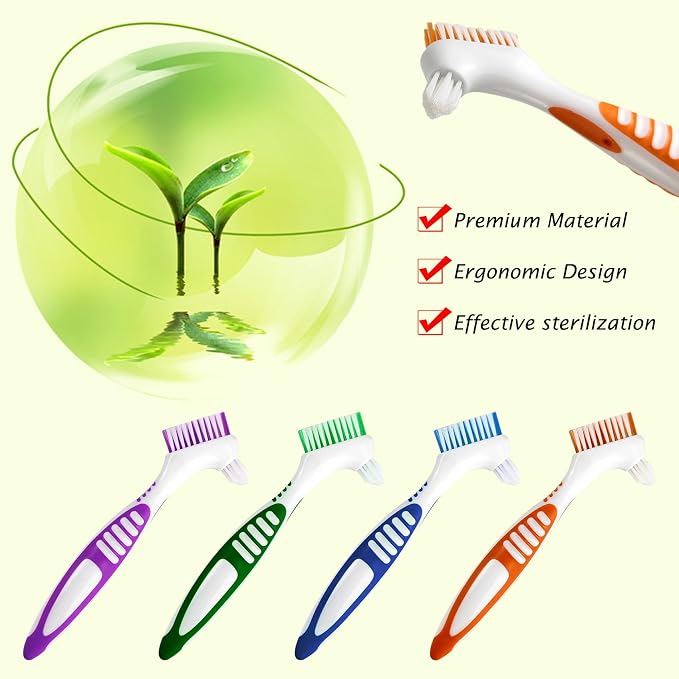 2Pcs Premium Dual-Sided Denture Cleaning Brush with Multi-Layered Soft Bristles and Rubber Anti-Slip Handle - Portable False Teeth Cleaning Tool for Efficient Denture Care (2)