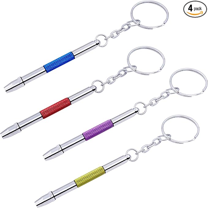 4 Pcs Mini Eyeglass Screwdriver, 4 in 1 Watches Precision Screwdriver Kit, Eyeglass Repair Set, Sunglass Watch Toy Repair with Keychain, Stainless Steel Alloy Watchmaker Tool(4 colors)