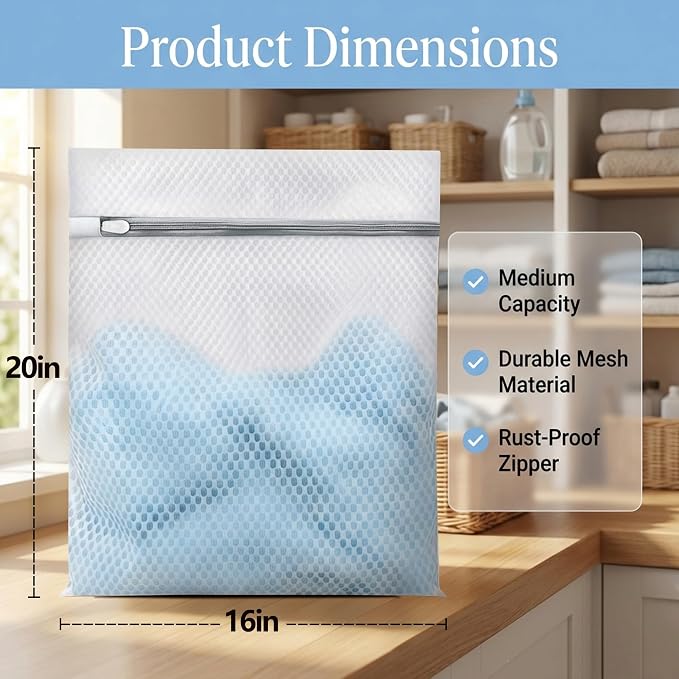3Pcs Laundry Bags Mesh Wash Bags 16x20 Inches | (3 Large) | Upgraded Honeycomb & Fine Mesh, Extra Durable with Sturdy Zippers