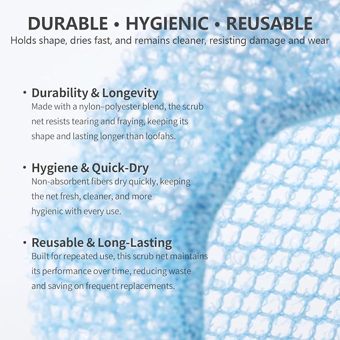 BEAUTAIL Scrub Net 2 Pack, Bath & Shower Body Scrubber Net | for Rich Foam and Effective Exfoliation, Fits All BEAUTAIL Silicone Body Scrubber, Blue + Gray