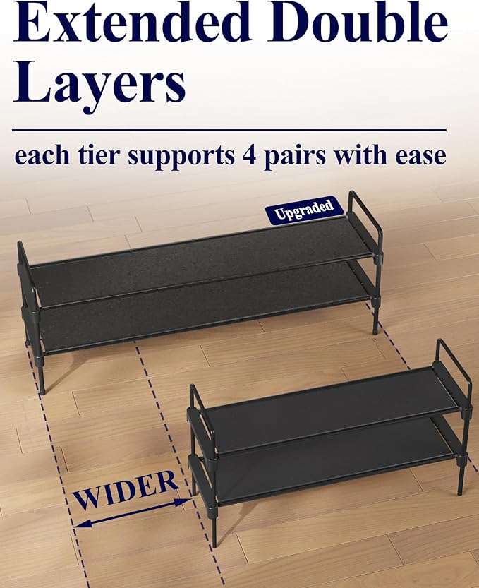 Kitsure Shoe Rack for Closet, Shoe Organizer for Front Door Entrance, Stackable Shoe Shelf, Detachable Closet Organizers and Storage, 36.1" Wide - 2 Tiers, Black | Closet, Front Door Entrance, Entryway, Stackable & Detachable Shelf, Closet Organizers a...