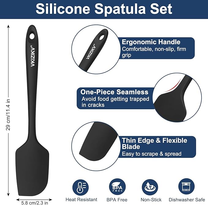4 Pcs Silicone Spatula Set, 11.4 In, 600°F Heat Resistant Rubber Spatulas for Baking, Cooking & Mixing, Flexible and Non-Stick Kitchen Utensils, Seamless & Dishwasher Safe (Black)
