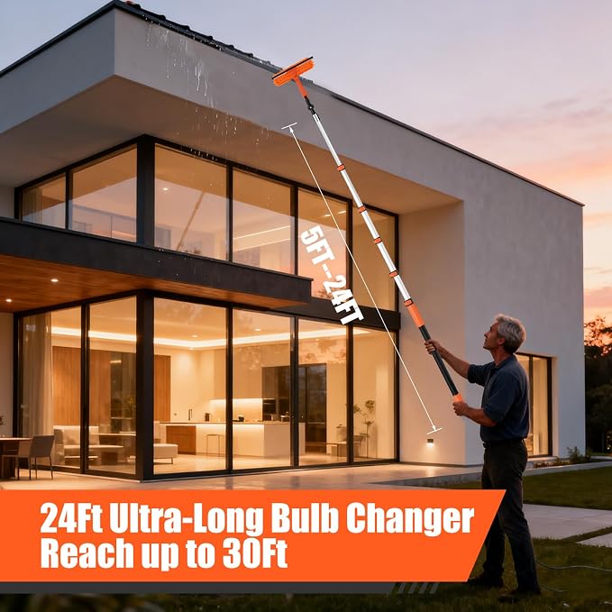 30FT High Ceilings Cobweb Dusters for Cleaning Kit with Extension Pole | Telescoping Lightbulb Changer,Spider Web Brush Extendable Duster,Ceiling Fan Cleaner and Window Squeegee Cleaning