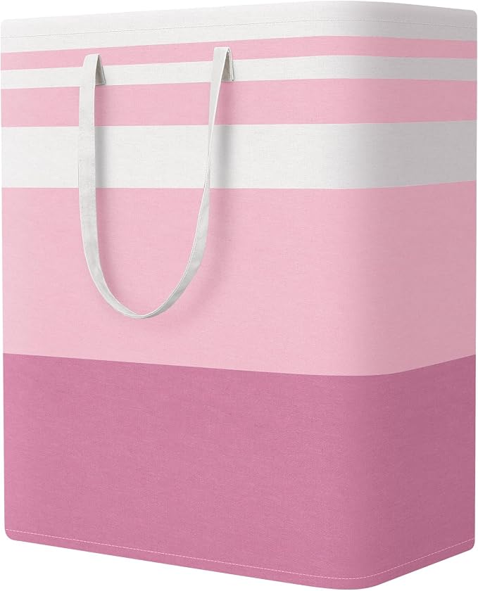 StorageRight Laundry Basket Hamper, 125L Collapsible Clothes Storage, Pink | Freestanding Clothes Hampers, Foldable design, with Easy Carry Handles, For Laundry, Bedroom, Dorm, Clothing, Towels, Toys