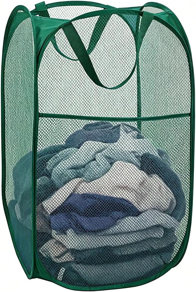 Larpur Pop Up Laundry Hamper Collapsible Mesh Clothes Basket, Dark Green | Portable Laundry Hamper Foldable Dirty Clothes Hamper Storage for Home, Dorm, Travel, Cruise