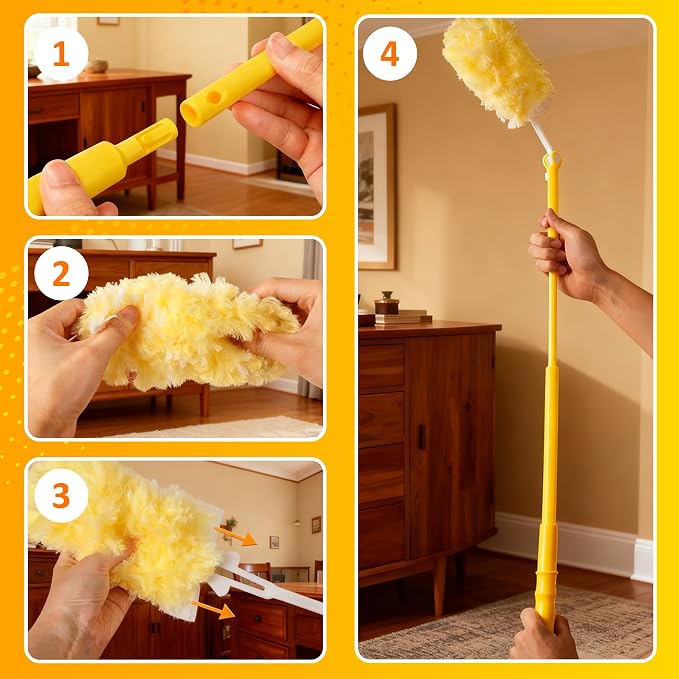 Duster Refills for Swiffer 100 Count with 1 Handle, Heavy Duty 4X Microfiber 360° Swivel Disposable Dusting Pads for Multi-Surface Cleaning - Unscented