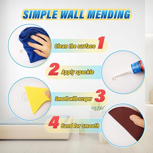 DIYSELF 9-Piece Spackle Wall Repair Kit, 7 oz Fast-Drying Hole Filler Set | Complete Repair Tools, Easy-to-Apply Wall Putty for Cracks, Nail Holes, Wall Filler for Gaps, Homes, Apartments and Renters