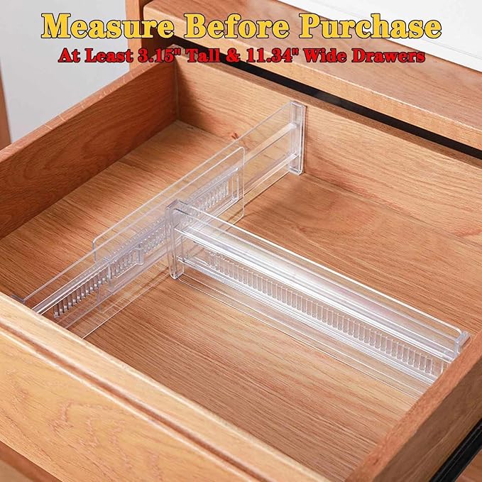 8 Pcs Drawer Dividers for Clothes,3.15" High 11.34"-19.69" clear | Adjustable Expandable Dresser Drawer Organizer, Clear Plastic Separators for Dresser, Baby Clothing