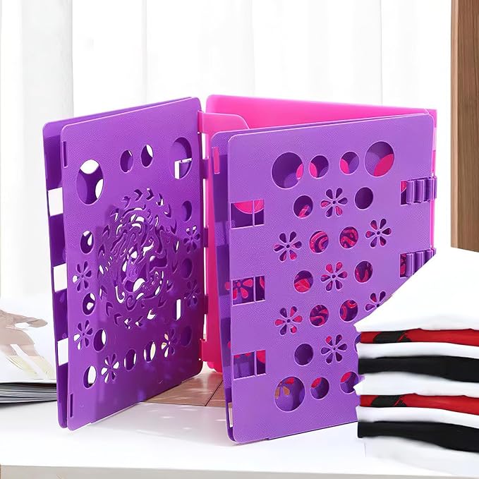Generic Version 3 T-Shirt Folding Board Durable Flip Fold Clothes Folder Save Time Easy to Fast Plastic Clothes Folding Boards for Adults (Pink Purple)