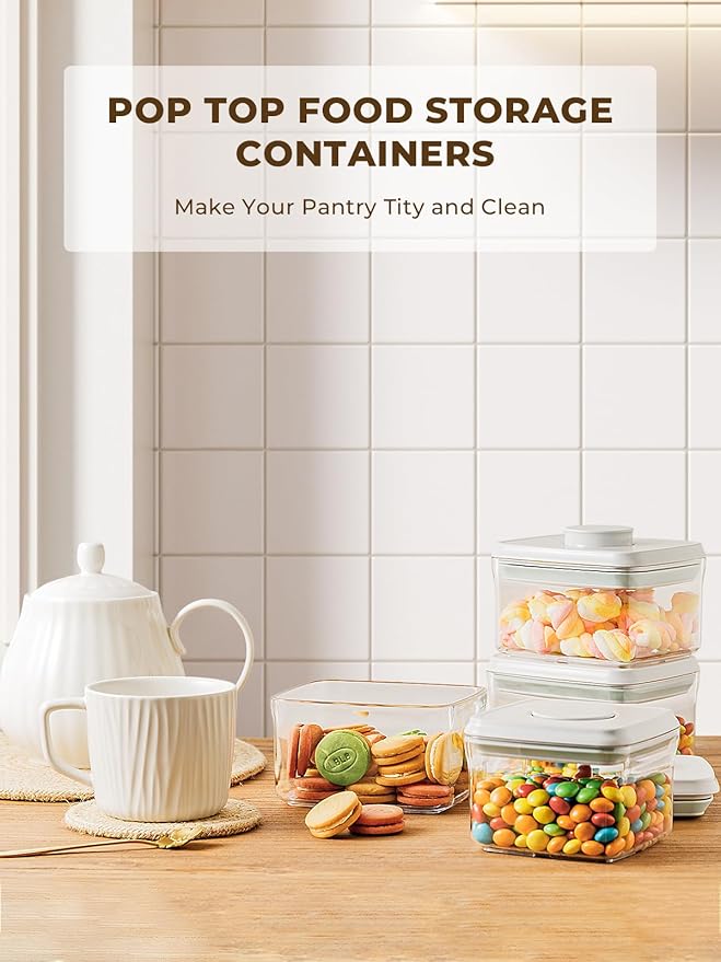 Small Airtight Container, 0.3Qt Mini Snack Jar with Pop-Top Lid | BPA-Free Stackable Food Storage for Candy, Nuts, Dog Treats, Brown Sugar, Tea Bags, Spices and Everyday Pantry Essentials