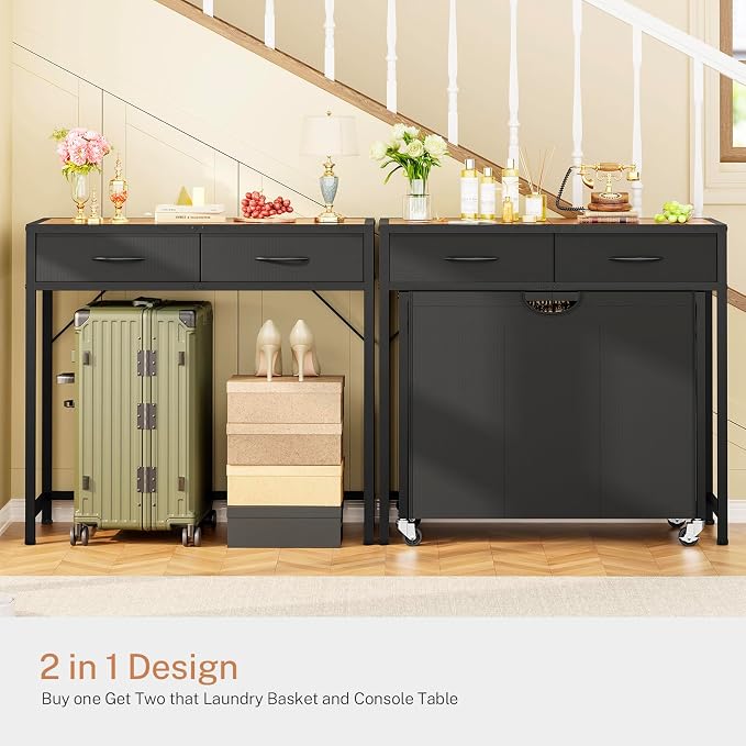 Laundry Sorter, Rolling Laundry Hamper with 3 Section Pull-Out Bags, Laundry Basket Organizer with 2 Drawers & 2-Tone Top Panel, Laundry Hamper with Wheels for Laundry Room Organization, Bathroom