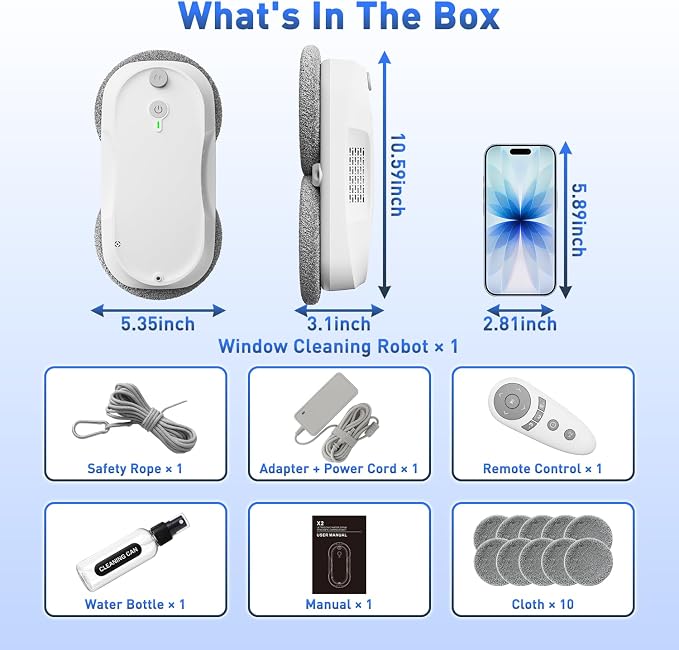 KKI Window Cleaning Robot,Upgraded Window Cleaner Robot, Auto-Dual Spray, Max 3200pa,3 Cleaning Modes & Edge Detection, Remote Control for High-Rise Windows, Glass Door,5Sets Cloths | Automatic,Dual Ultrasonic Spray, Max 3200pa, 3 Cleaning Modes & Edge...