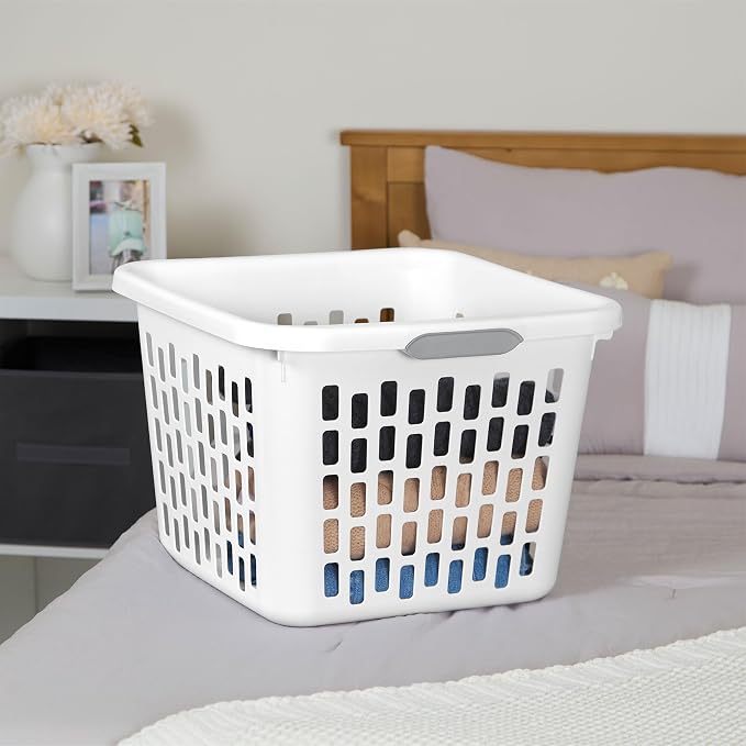 Sterilite Square Laundry Basket, Plastic Clothes Hamper, 24 Pack | 1.5 Bushel Capacity, White, Large Bin with Comfort Grip Handles and Reinforced Rim