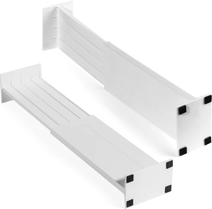 Dial Industries Adjustable Dresser Drawer Clothes Organizer Dividers, Set of 2, 4.5" Deep | Slides apart to fit drawers of any length, Separates socks, underwear and small items, Great for bedroom or bathroom drawers