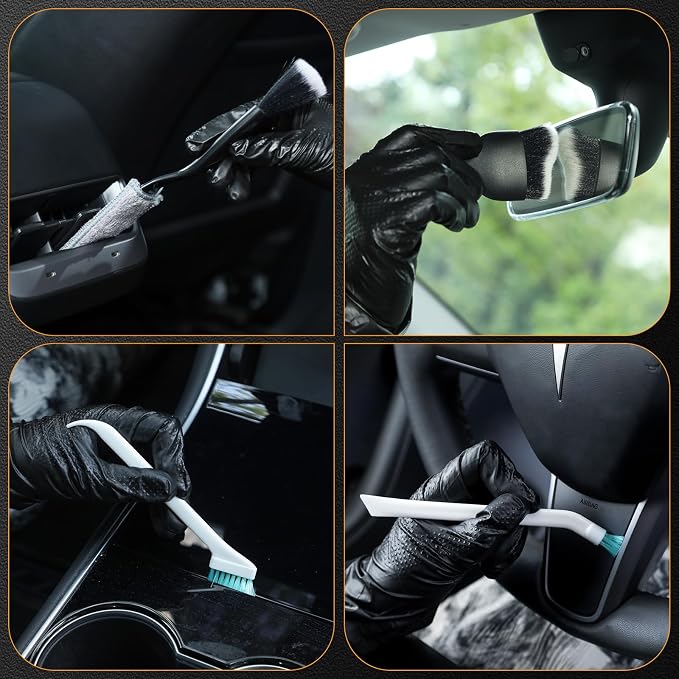 MVEQRRN 9PCS Car Detailing Brush Set, Boar Hair Detailing Brushes,Car Detailing Wheel Kit (Green) | Ultra Soft No Scratch, Car Dust Brush,Car Detailing Brushes Kit, Detail Brushes Car Detailing for Interior Exterior
