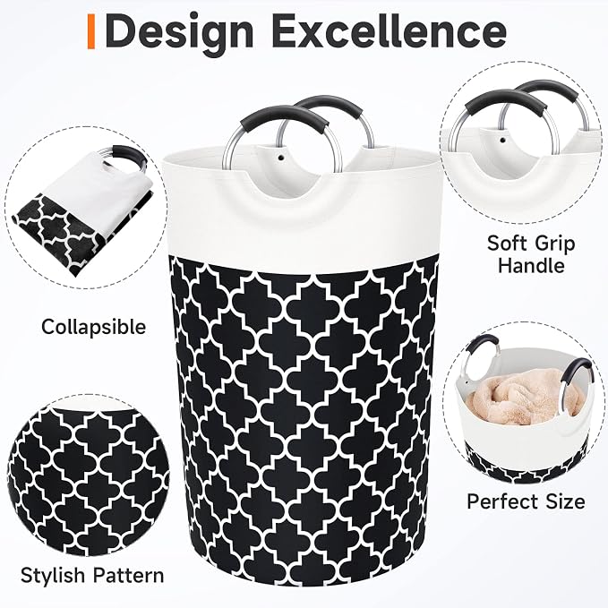 Large Laundry Basket, 115L Tall Collapsible Hamper with Handles, Black | Freestanding Laundry Hamper, Waterproof Dirty Clothes Storage Bag for College, Bathroom, Foldable Washing Bin for Travel