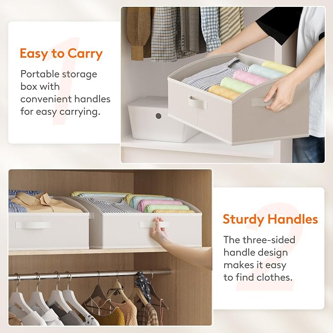 Lifewit Trapezoid Closet Storage Bins for Shelf, 6 Packs Non-woven Closet Organizer Baskets with Handles, Foldable Clothes Containers Boxes for Clothing, Book, Purse, 23L, Extra Large, White
