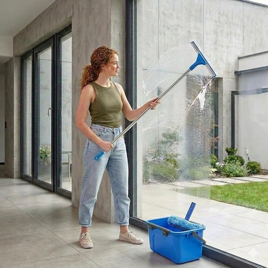 Window Cleaning Kit with 3 Gallon Bucket, 14" Window Squeegee and Scrubber with Long Handle, Professional Window Washing Equipment Cleaner Tool Streak-Free for Home, RV, Commercial Use