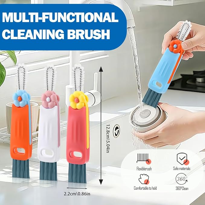 3 in 1 Cup Lid Cleaning Brush, 8PCS Multifunctional Crevice Cleaning Brush for Tumbler Water Bottle Lid, Deep Clean Tool for Home Kitchen, Red, Blue, White, Orange